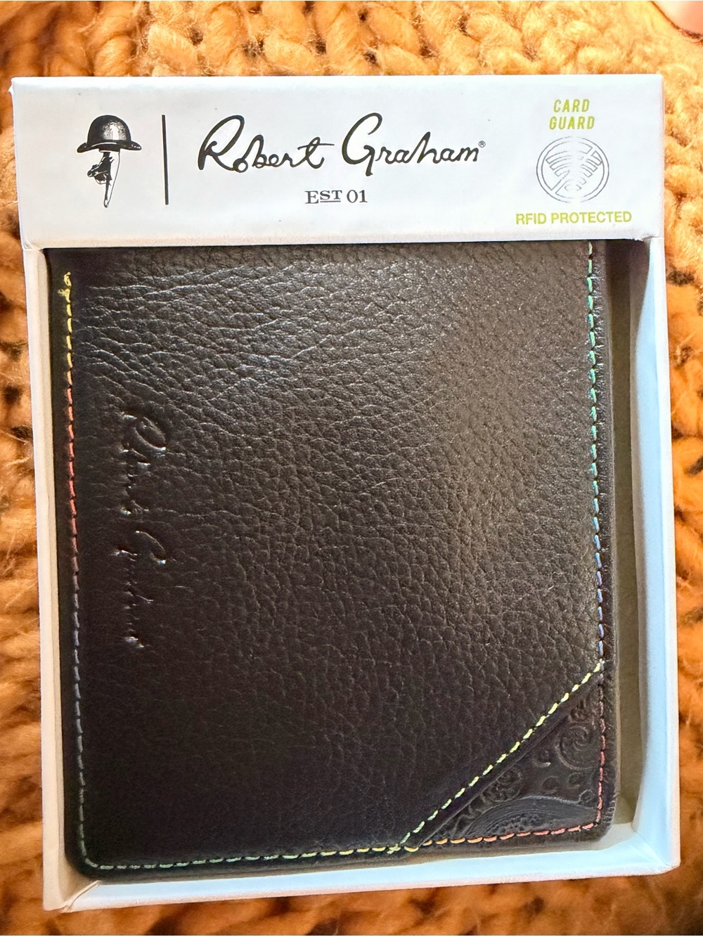 Robert Graham Genuine Leather RFID Protected Wallet w/ Rainbow Accent Stitching